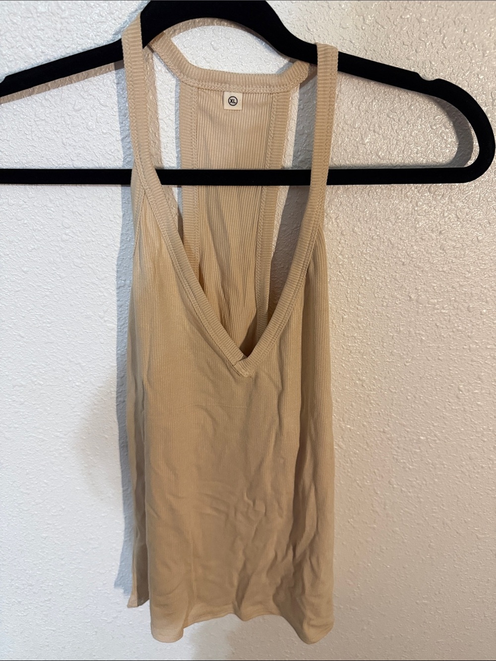 Beige Ribbed V-Neck Tank Top - Women